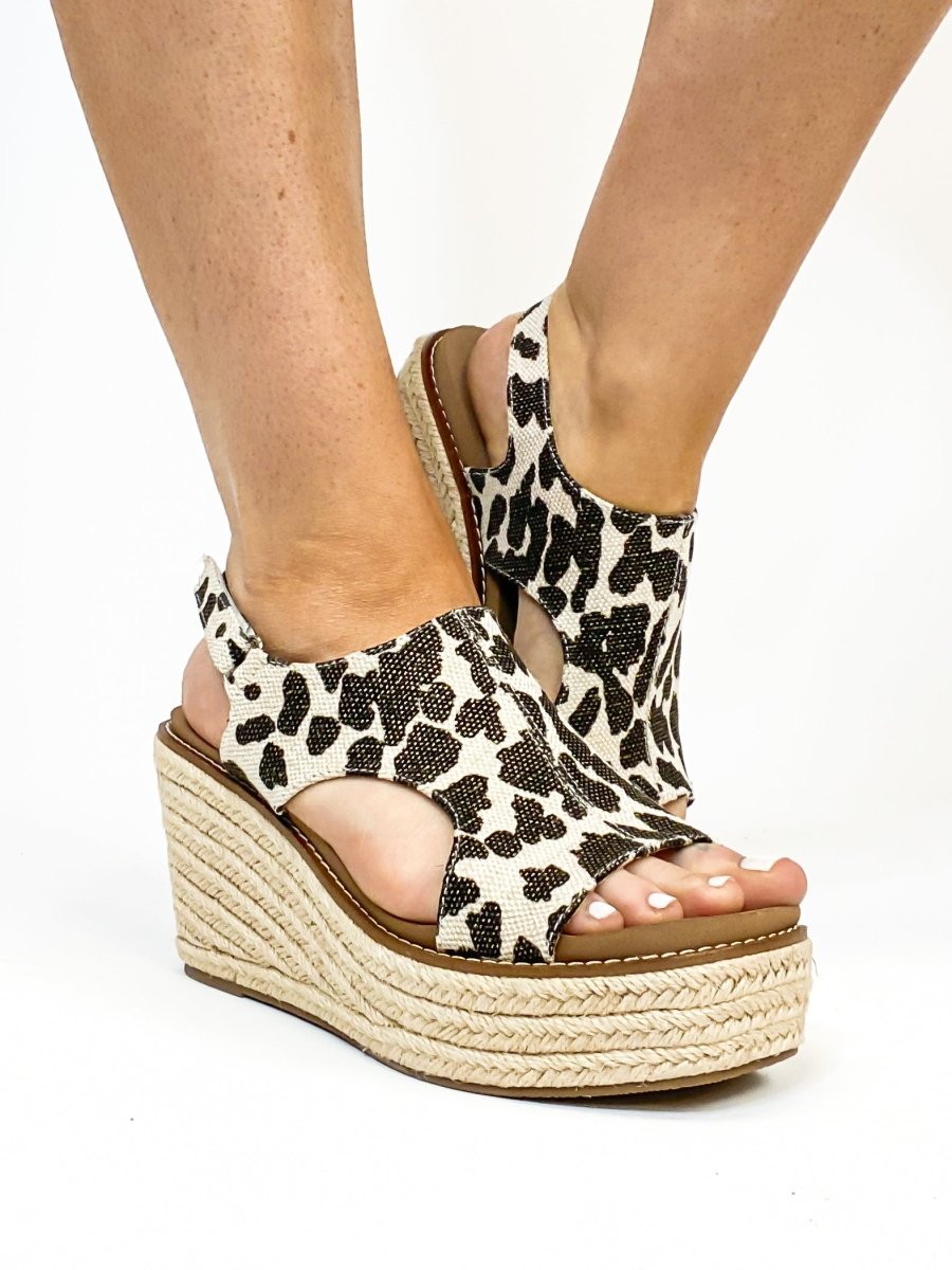 Corky's Black Metallic Leopard Freddie Wedges - Macoma Boutique302 Wedges & Heels