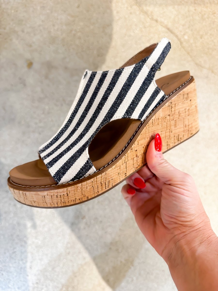 Corky's Black Natural Stripe Carley Sandals - FINAL SALE - Macoma Boutique302 Wedges & Heels