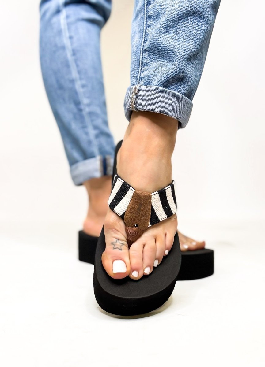 Corky's Black Natural Stripe Take a Dip Flip Flops - FINAL SALE - Macoma Boutique304 Sandals
