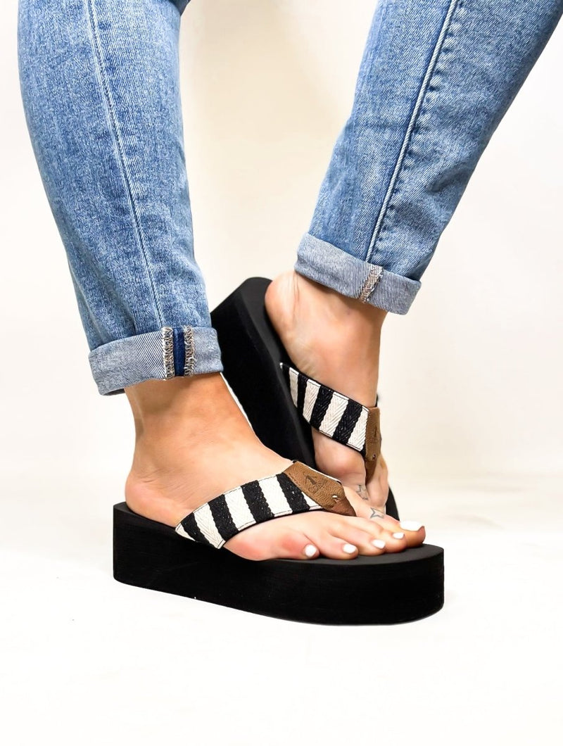 Corky's Black Natural Stripe Take a Dip Flip Flops - FINAL SALE