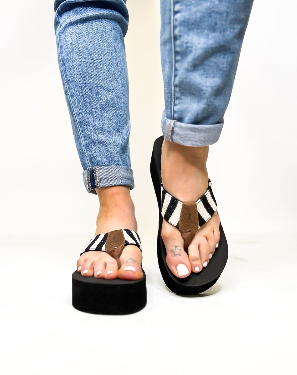 Corky's Black Natural Stripe Take a Dip Flip Flops - FINAL SALE - Macoma Boutique304 Sandals