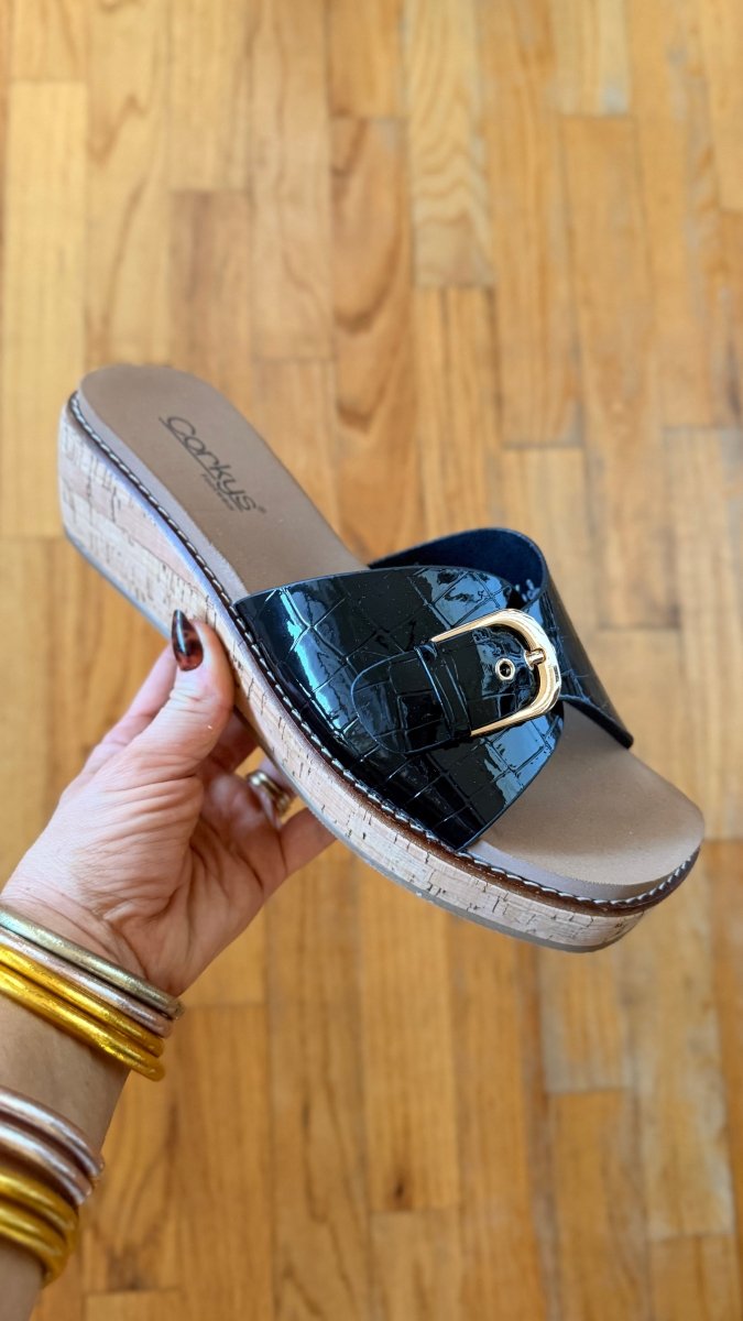 Corky's Black Patent Croco Reality Sandals - Macoma Boutique304 Sandals