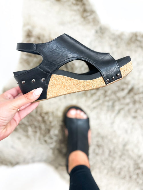 Corky's Black Smooth Carley Sandals - Macoma Boutique302 Wedges & Heels
