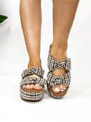 Corky's Black Tan Houndstooth Put A Bow On It Sandals - Macoma Boutique302 Wedges & Heels