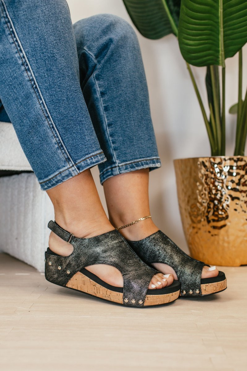 Corky's Black Texture Volta II Wedges - Macoma Boutique302 Wedges & Heels