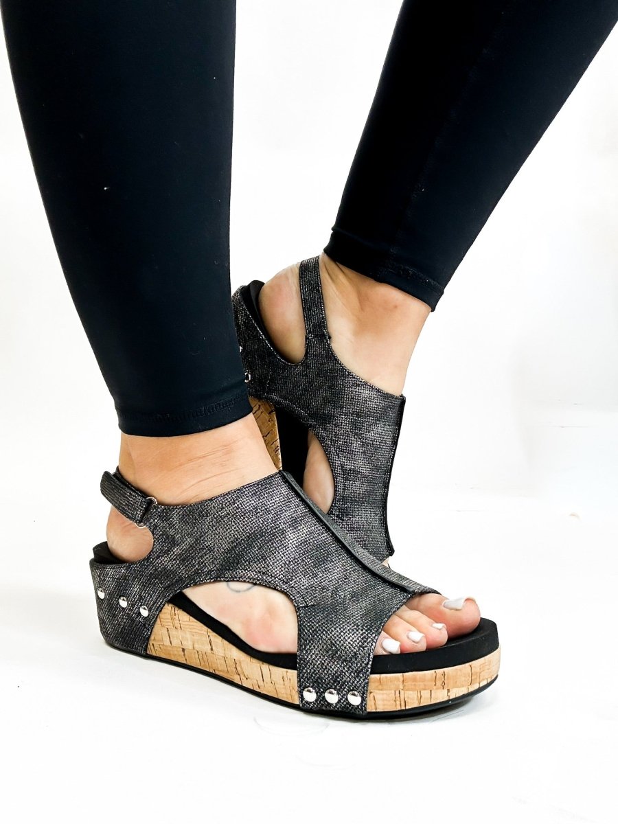 Corky's Black Texture Volta II Wedges - Macoma Boutique302 Wedges & Heels