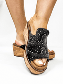 Corky's Black Washed Denim Rhinestone Neon Moon Sandals - Macoma Boutique302 Wedges & Heels