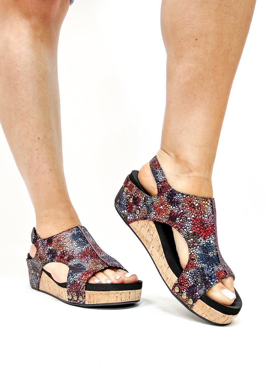 Corky's Black Washed Floral Volta II Sandals - Macoma Boutique302 Wedges & Heels