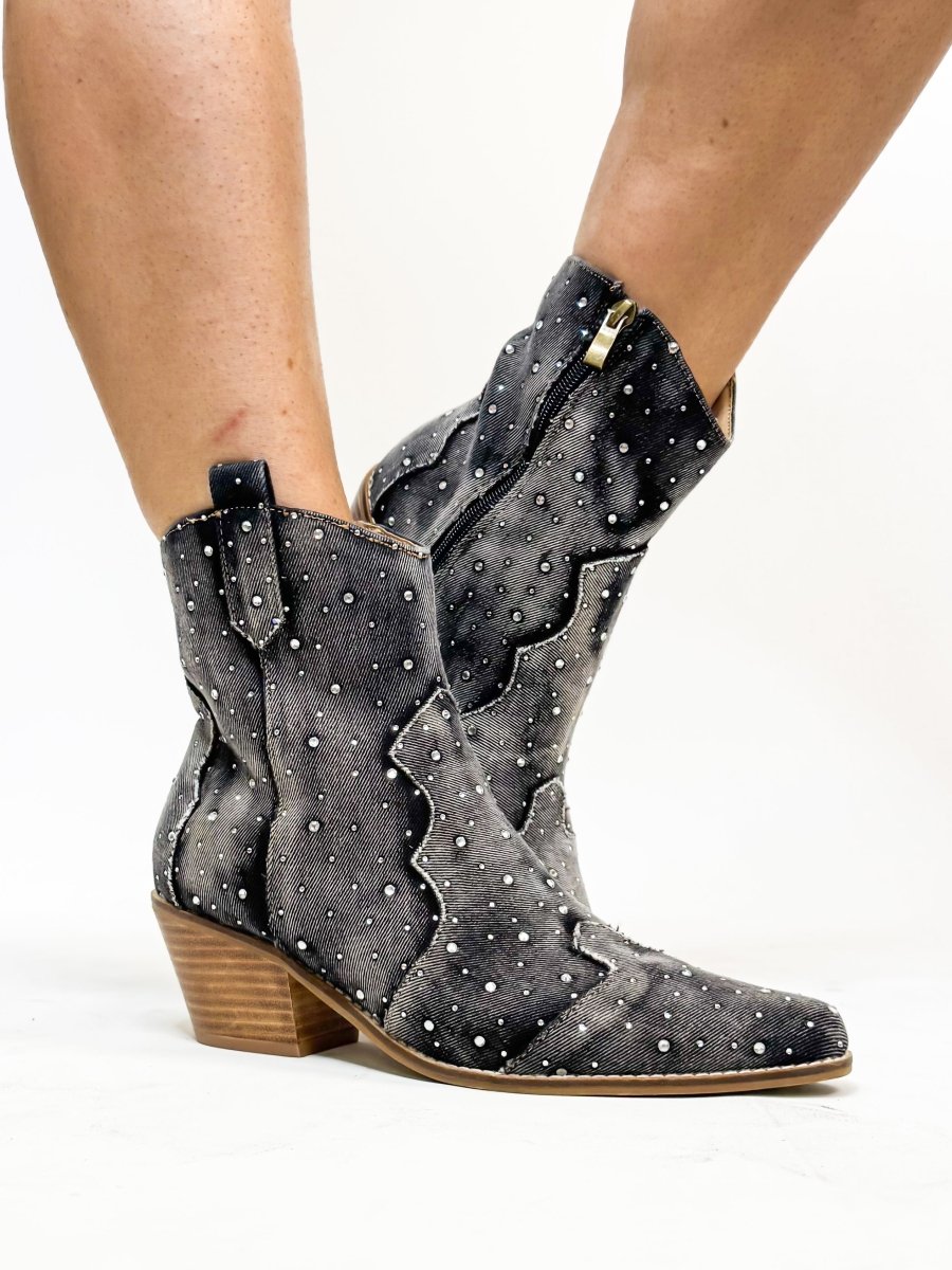 Corky's Black Washed Rhinestone Front Row Boots - Macoma Boutique303 Mules & Boots