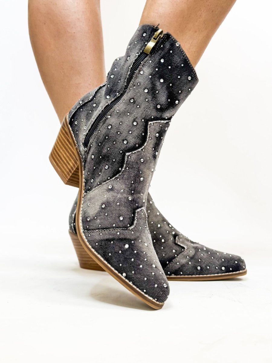 Corky's Black Washed Rhinestone Front Row Boots - Macoma Boutique303 Mules & Boots