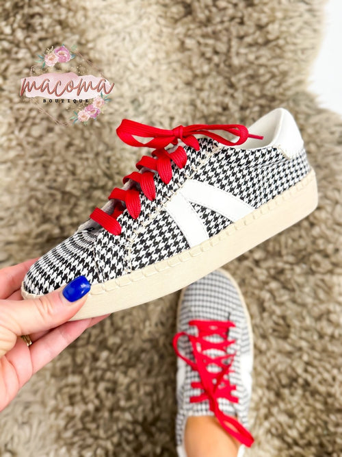 Corky's Black White Houndstooth Friend Zone Sneakers - Macoma Boutique301 Sneakers