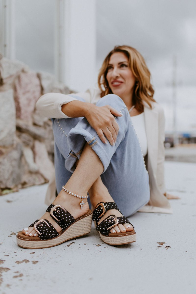 Corky's Black White Polka Dot Manifest Wedges - Macoma Boutique302 Wedges & Heels
