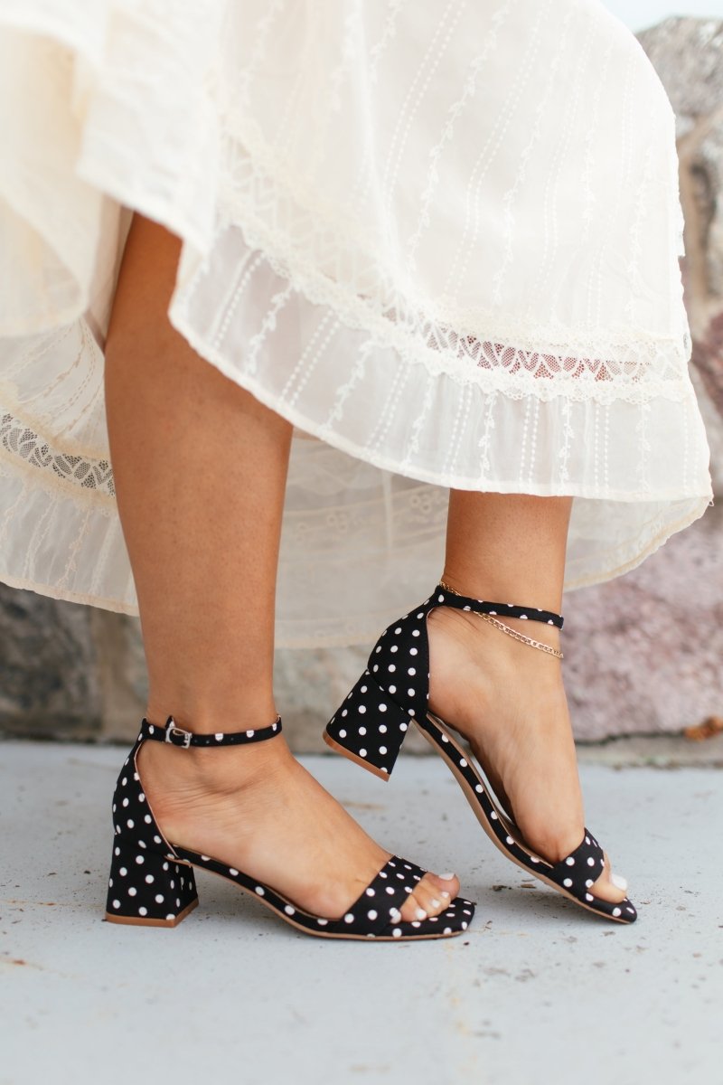 Corky's Black White Polka Dots Save The Date Heels - Macoma Boutique302 Wedges & Heels