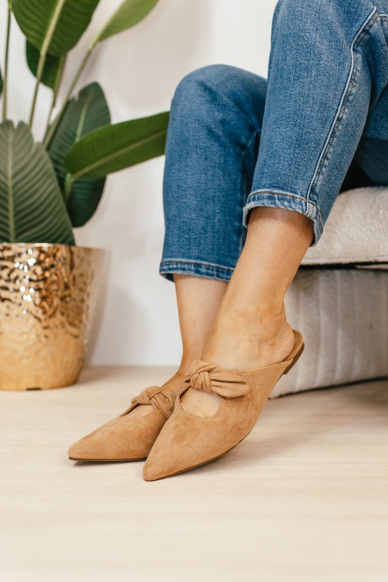 Corky's Camel Faux Suede Knotty But Nice Mules