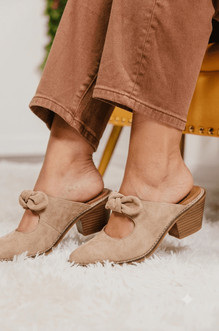 Corky's Camel Faux Suede Oh Bow She Didn't Shoes - Macoma Boutique302 Wedges & Heels