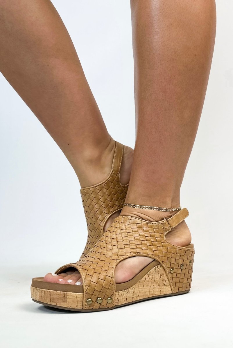 Corkys Caramel Woven Carley Sandals - FINAL SALE - Macoma Boutique302 Wedges & Heels