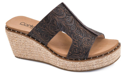 Corky's Chocolate Embossed Floral Kiss N Tell Wedges - Macoma Boutique302 Wedges & Heels