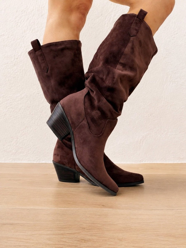 Corky's Chocolate Faux Suede City Slicker Boots - Macoma Boutique303 Mules & Boots