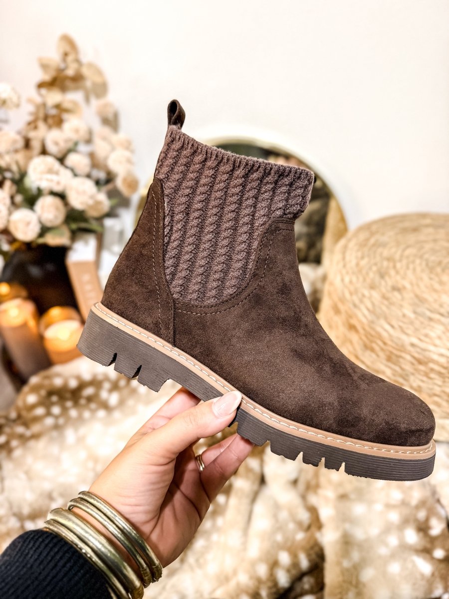 Corky's Chocolate Faux Suede Keep Me Warm Boots - Macoma Boutique303 Mules & Boots