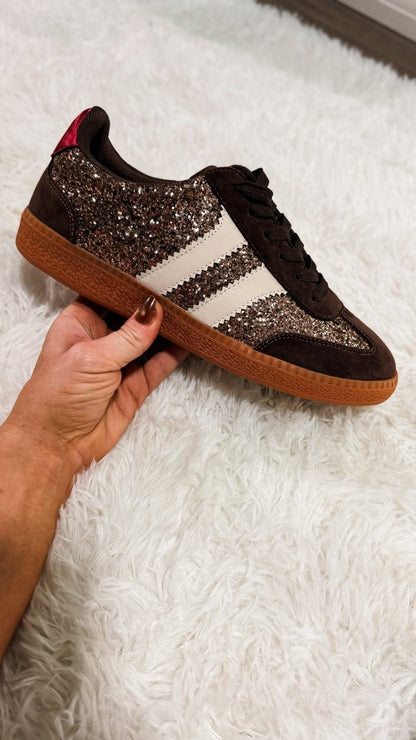 Corky's Chocolate Glitter Heads Up Sneakers - Macoma Boutique301 Sneakers