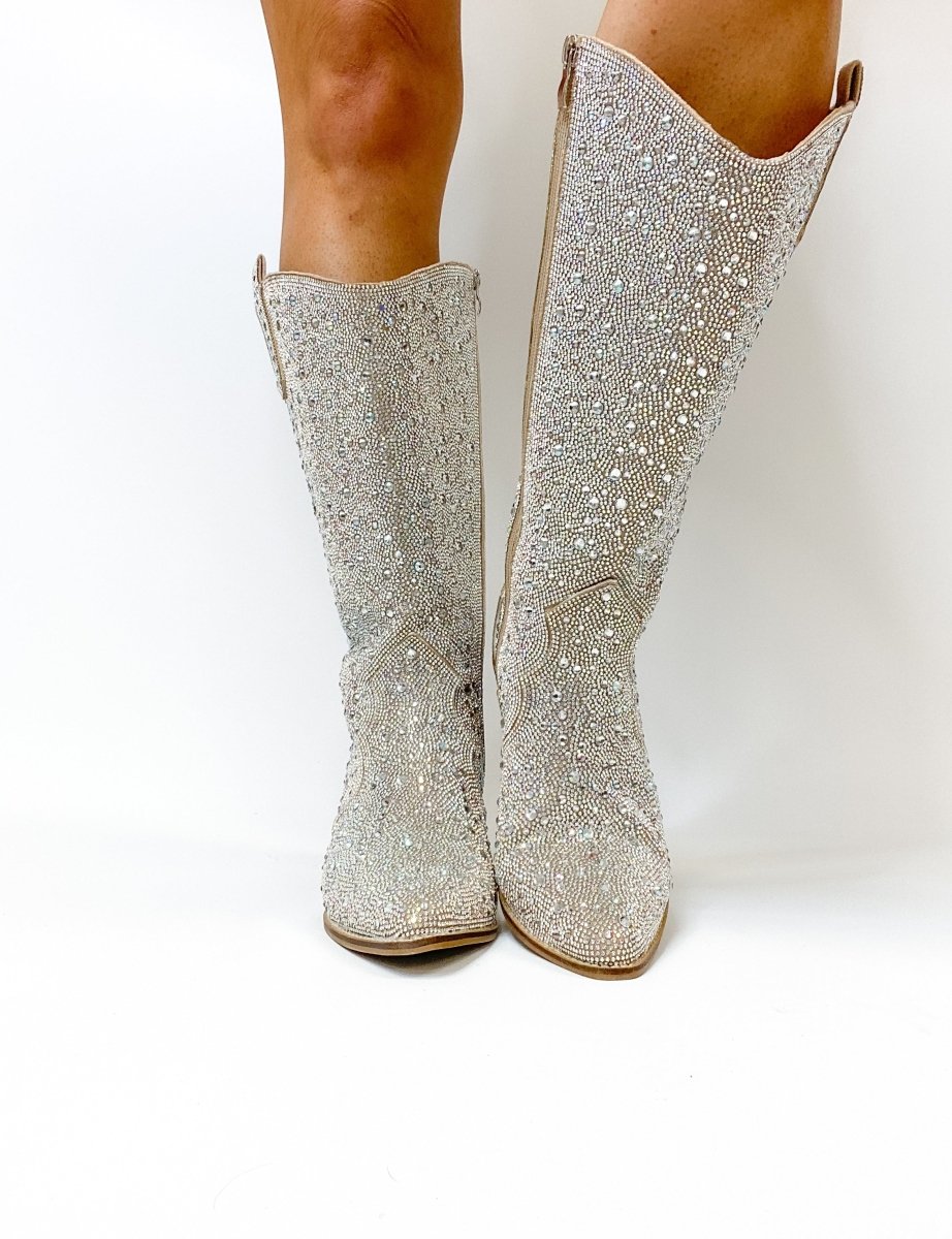 Corky's Clear Rhinestone Pony Up Boots - Wide Calf - Macoma Boutique303 Mules & Boots