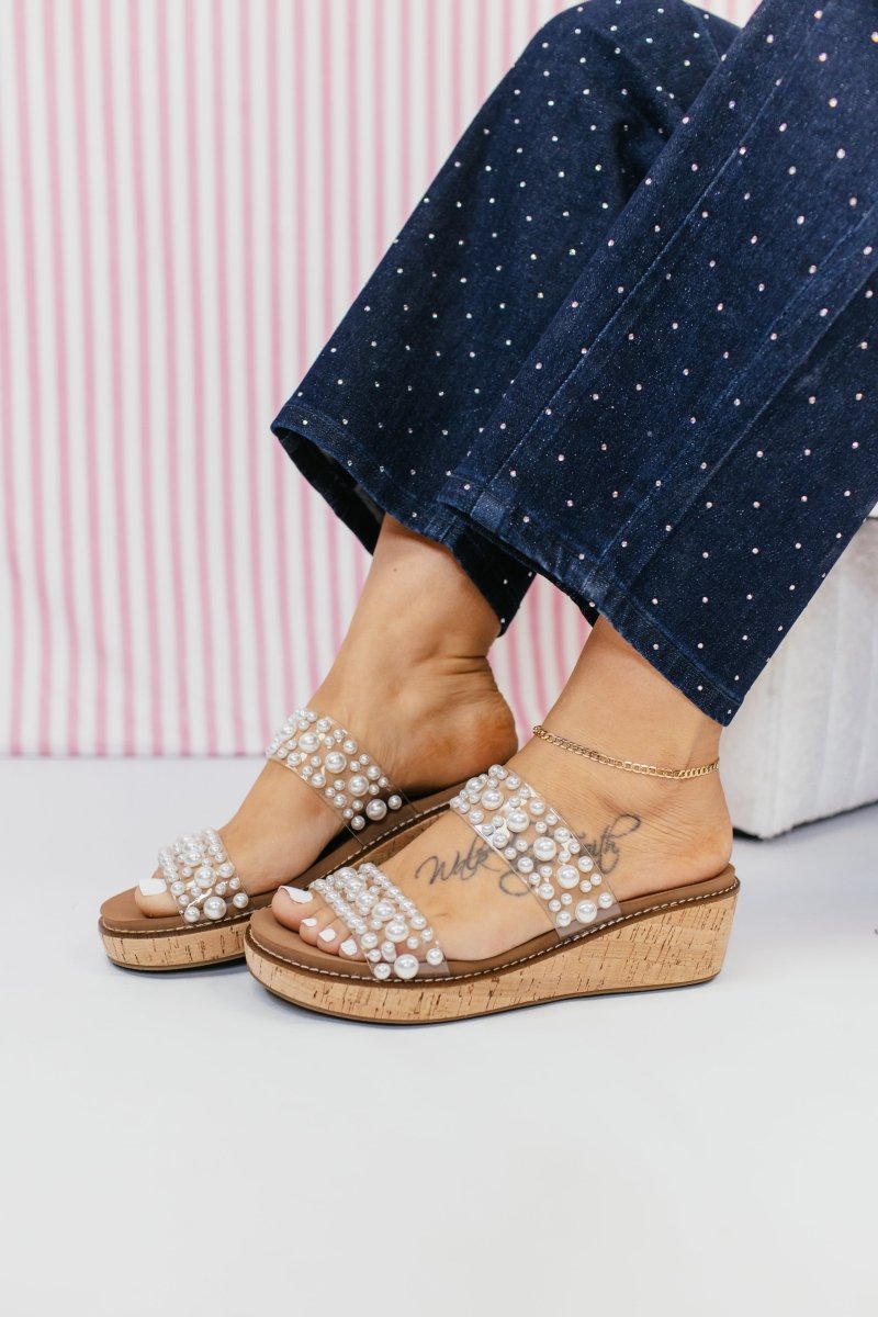 Corky's Clear With Pearls Yes Please Sandals - Macoma Boutique302 Wedges & Heels