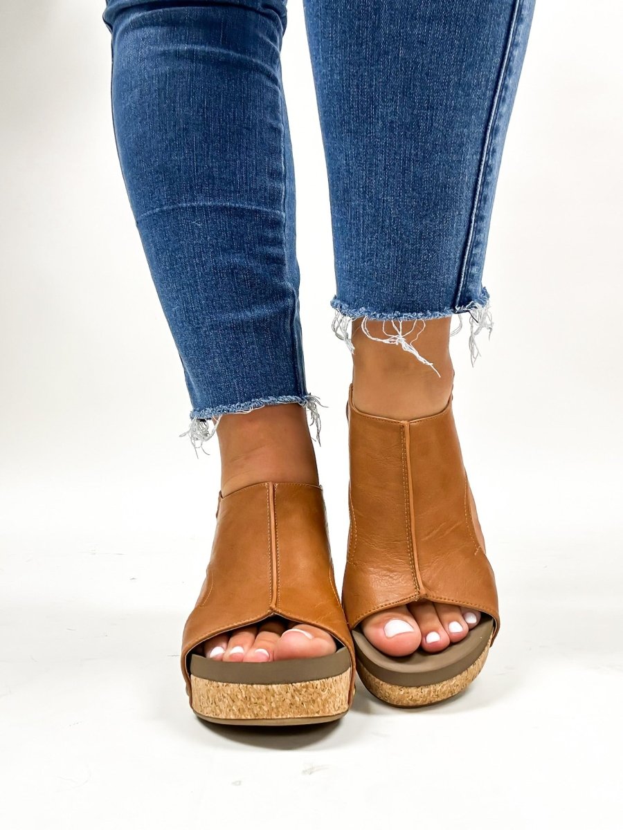 Corky's Cognac Smooth Carley Sandals - Macoma Boutique302 Wedges & Heels