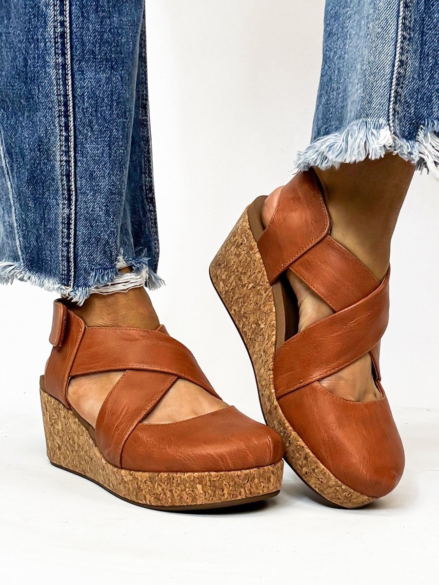 Corky's Cognac Smooth Case Closed Shoes - Macoma Boutique302 Wedges & Heels