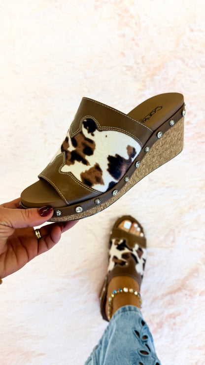 Corky's Cow Combo Actin Up Wedges - Macoma Boutique302 Wedges & Heels