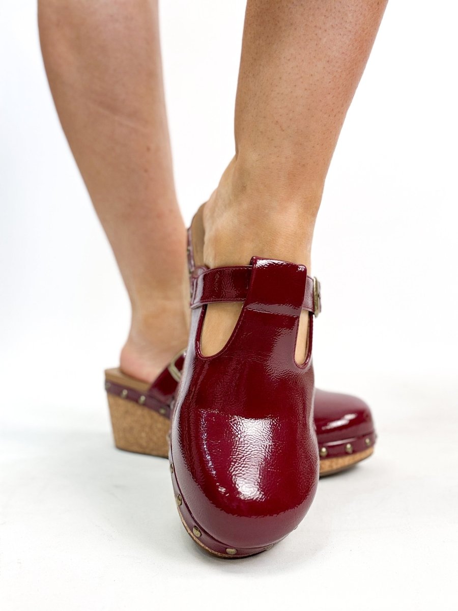 Corky's Dark Red Crinkle Patent In The Moment Wedges - Macoma Boutique302 Wedges & Heels