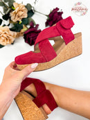 Corky's Dark Red Faux Suede Case Closed Shoes - Macoma Boutique302 Wedges & Heels