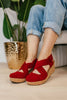 Corky's Dark Red Faux Suede Case Closed Shoes - Macoma Boutique302 Wedges & Heels