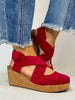 Corky's Dark Red Faux Suede Case Closed Shoes - Macoma Boutique302 Wedges & Heels