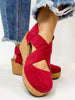 Corky's Dark Red Faux Suede Case Closed Shoes - Macoma Boutique302 Wedges & Heels