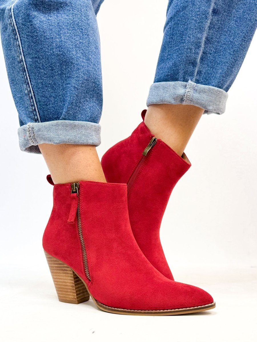 Corky's Dark Red Faux Suede High Standards Boots - Macoma Boutique303 Mules & Boots