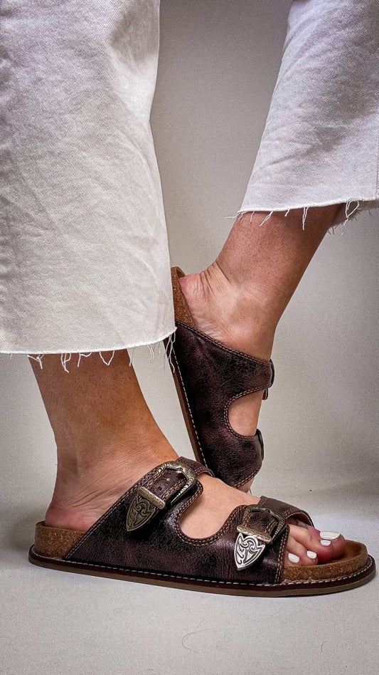 Corky's Espresso Crinkle Atta Girl Sandals - Macoma Boutique304 Sandals