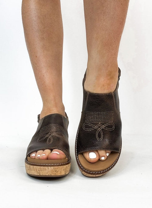 Corky's Espresso Crinkle Most Wanted Sandals - Macoma Boutique302 Wedges & Heels