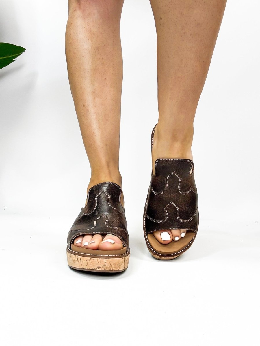 Corky's Espresso Crinkle Neon Moon Sandals - Macoma Boutique302 Wedges & Heels