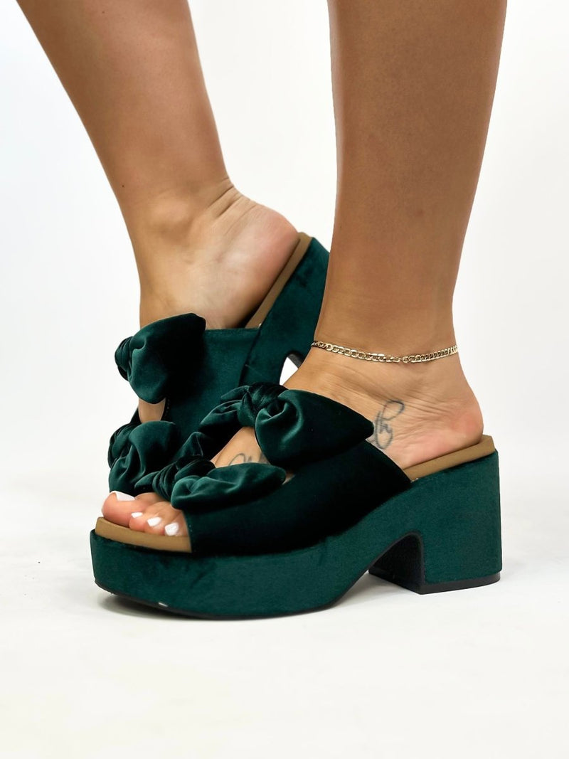 Corky's Evergreen Velvet Put A Bow On It Heels