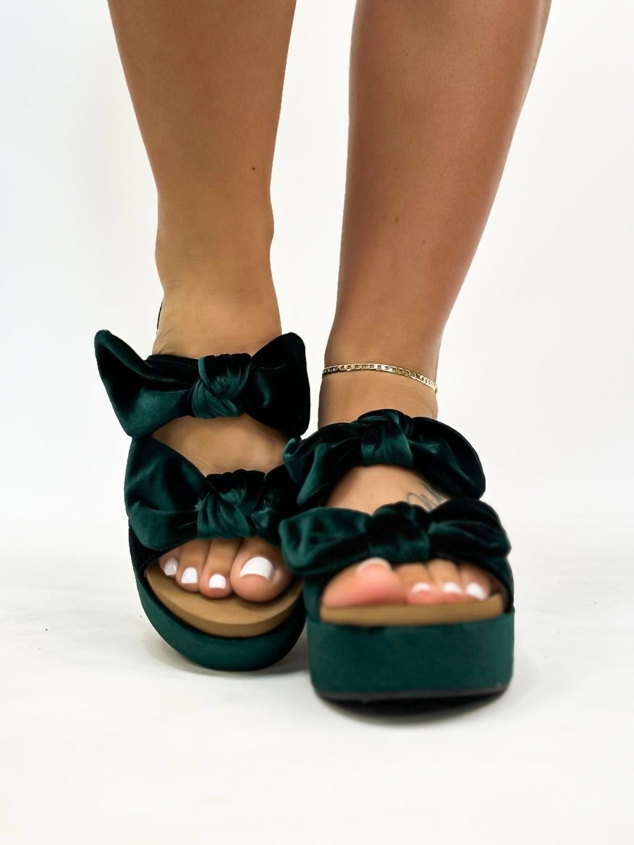 Corky's Evergreen Velvet Put A Bow On It Heels - Macoma Boutique302 Wedges & Heels