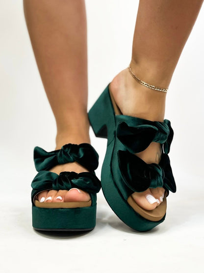 Corky's Evergreen Velvet Put A Bow On It Heels - Macoma Boutique302 Wedges & Heels