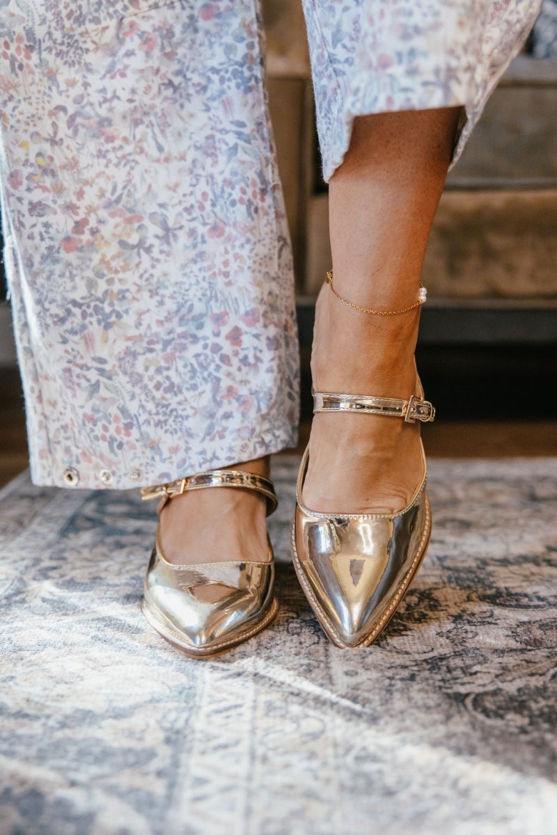 Corky's Gold Mirror Metallic Sober Up Heels - Macoma Boutique302 Wedges & Heels
