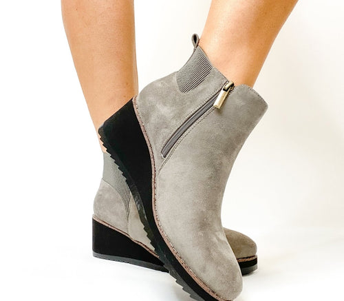 Corky's Grey Faux Suede Apple Sauced Boots - Macoma Boutique303 Mules & Boots