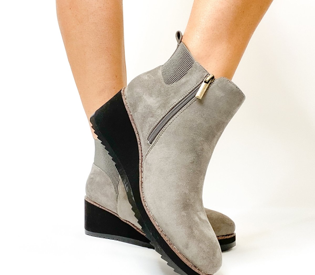 Corky's Grey Faux Suede Apple Sauced Boots - Macoma Boutique303 Mules & Boots