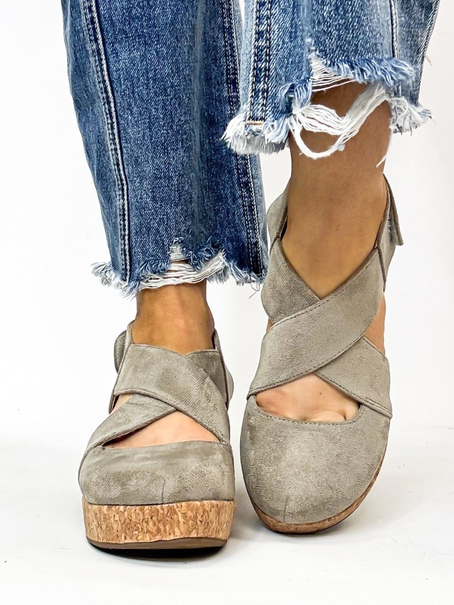Corky's Grey Faux Suede Case Closed Shoes - Macoma Boutique302 Wedges & Heels