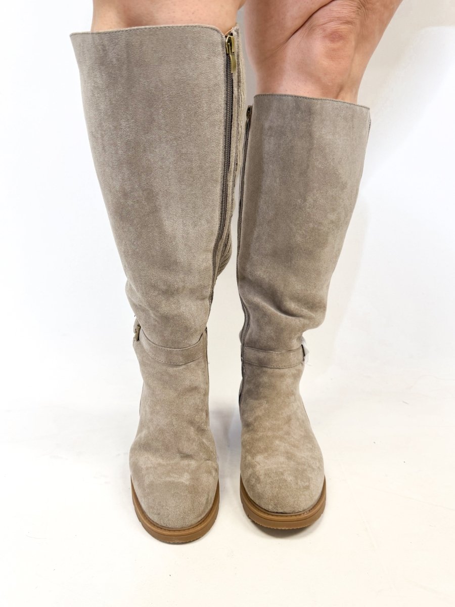 Corky's Grey Faux Suede Hay There Boots Wide Calf Friendly - Macoma Boutique303 Mules & Boots