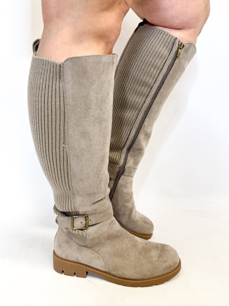Corky's Grey Faux Suede Hay There Boots Wide Calf Friendly - Macoma Boutique303 Mules & Boots