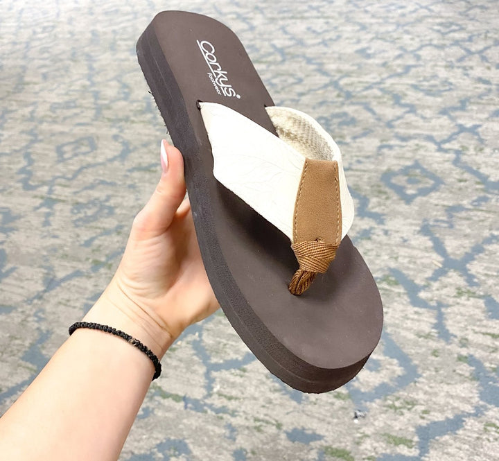 Corky's Ivory Flower Emboss Summer Break Sandals - Macoma Boutique304 Sandals