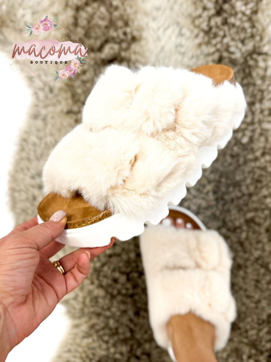 Corky's Ivory Fur Hearsay Sandals - Macoma Boutique304 Sandals