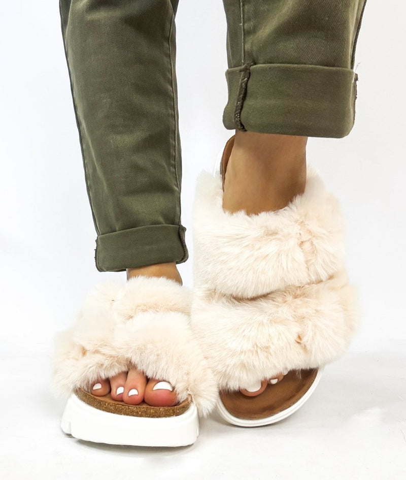 Corky's Ivory Fur Hearsay Sandals